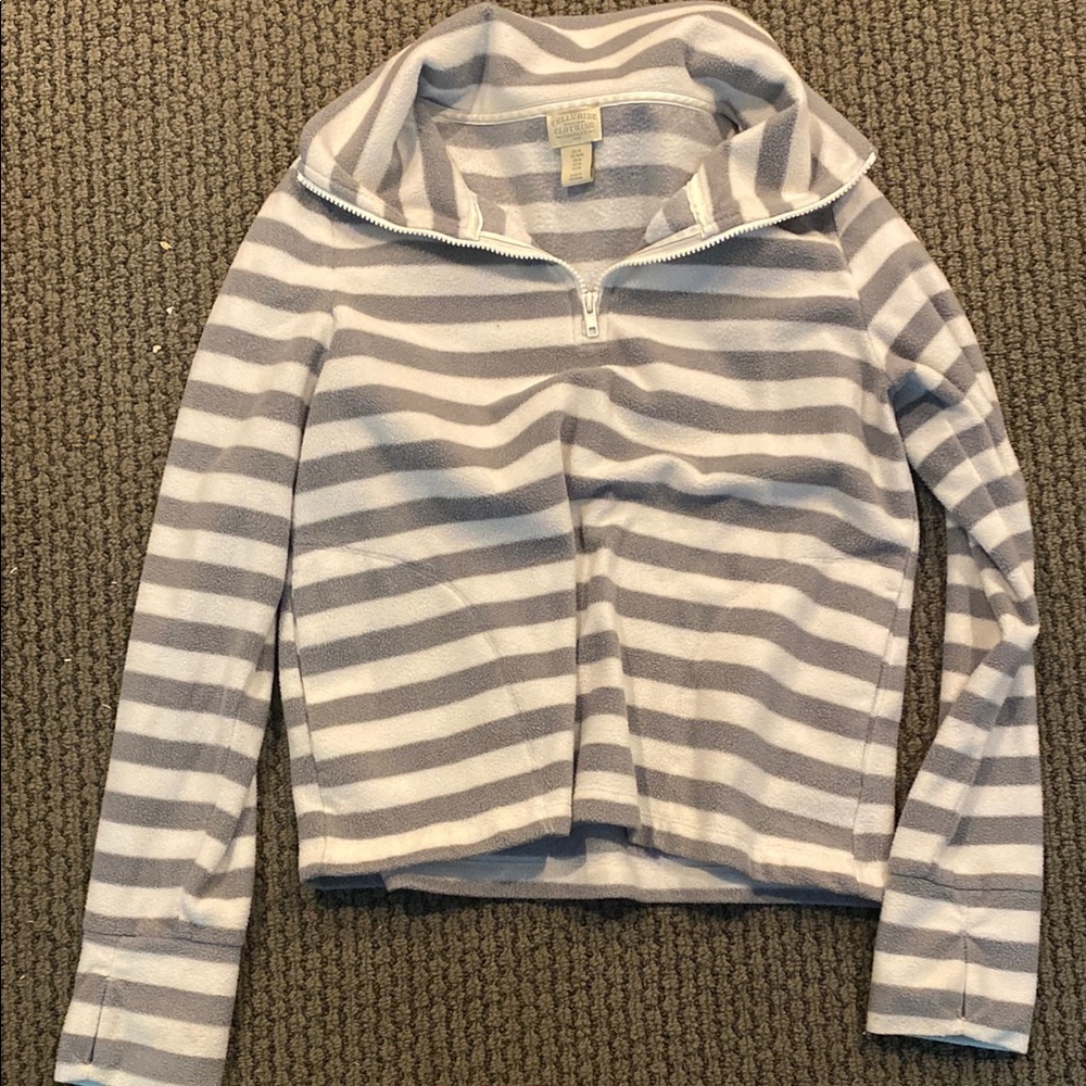 Gray and White Striped Cropped Zip-Up Jacket